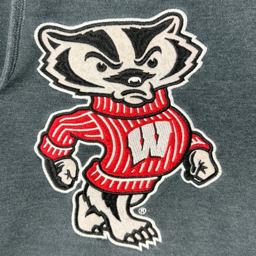 Wisconsin Badgers Hoodie Men's XL Bucky Badger Colosseum NCAA Grey Red Pullover - Picture 7 of 16